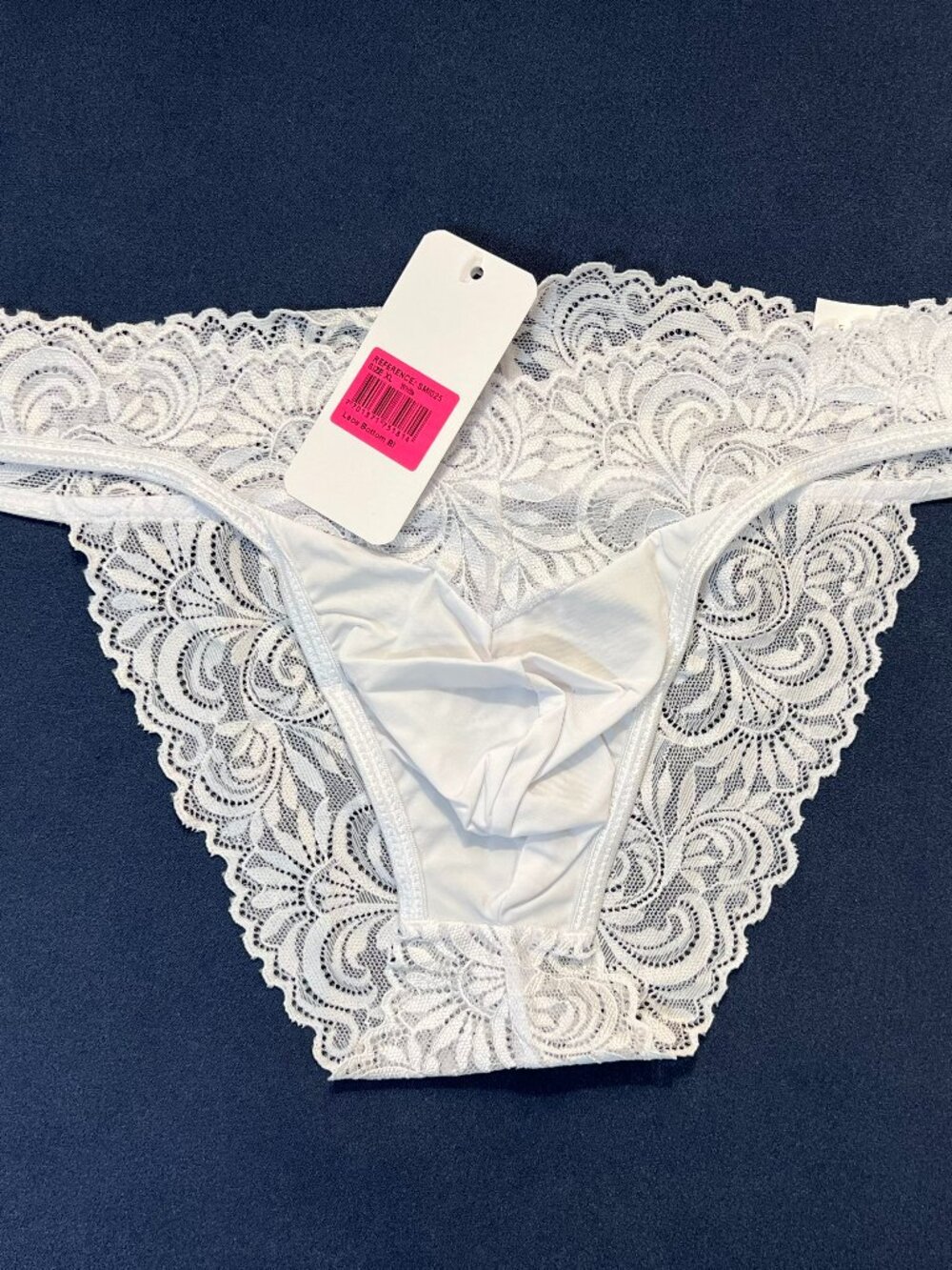 "Secret Male" Size XL Sheer Solid + Lace Bikini Brief - Polyamide Blend - White